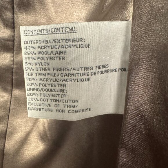 Vintage 90s Boho Wool Blend Coat Brown Cream Houndstooth Jacket Faux Fur Collar - Picture 9 of 11